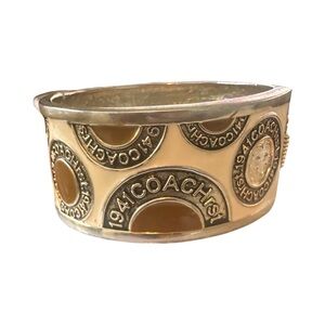 Coach Silver and Cream Logo Bangle